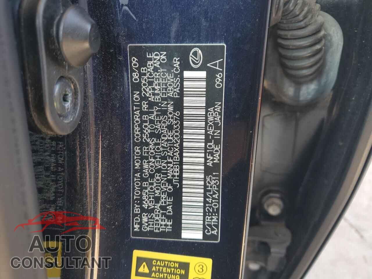 LEXUS HS 2010 - JTHBB1BAXA2003376