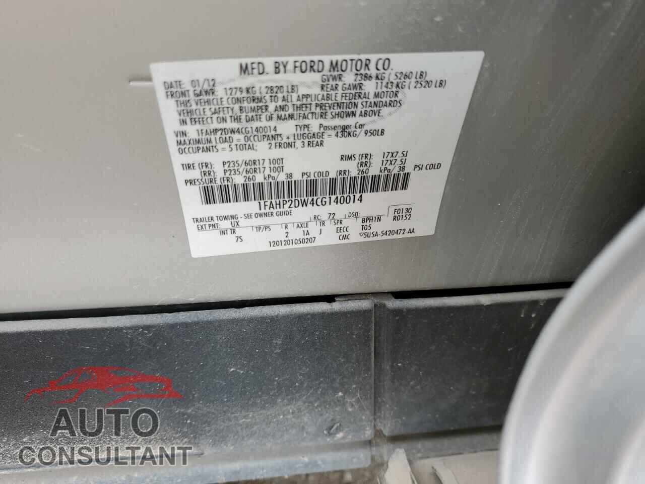 FORD TAURUS 2012 - 1FAHP2DW4CG140014