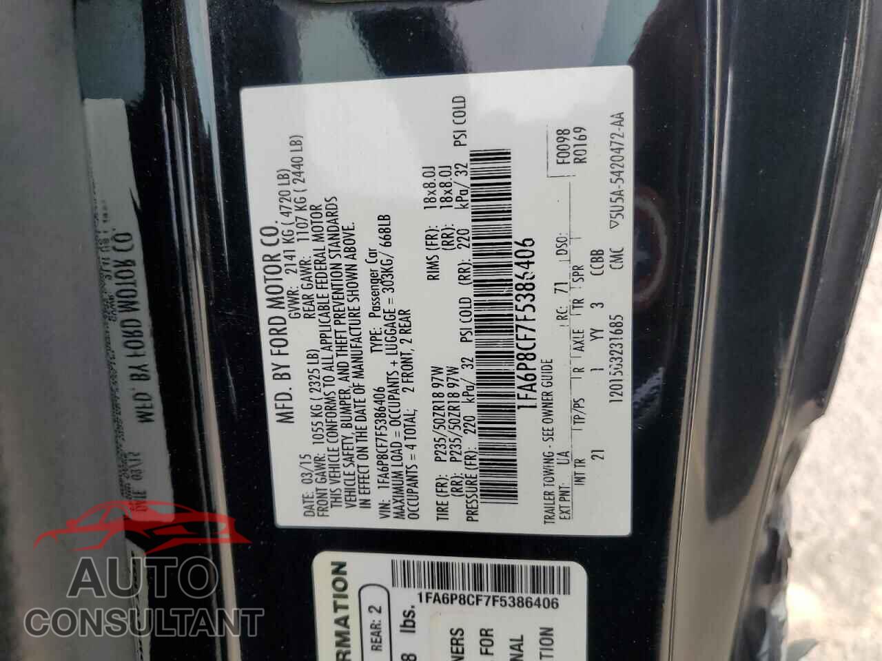 FORD MUSTANG 2015 - 1FA6P8CF7F5386406