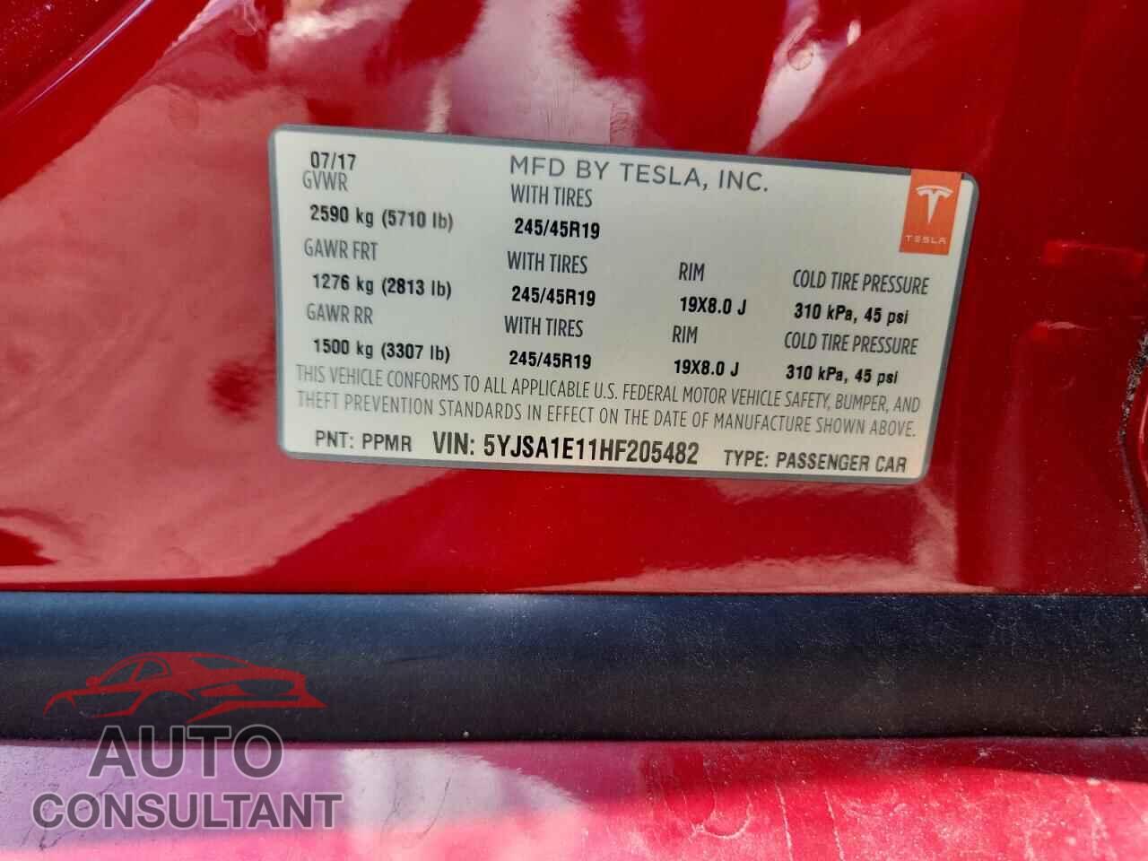 TESLA MODEL S 2017 - 5YJSA1E11HF205482