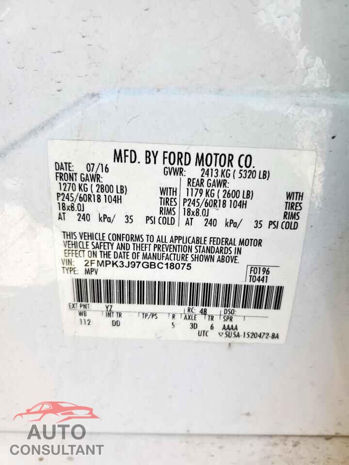 FORD EDGE 2016 - 2FMPK3J97GBC18075