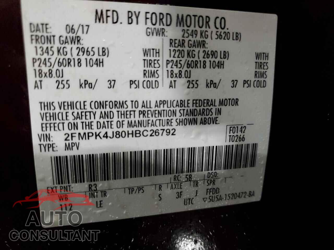 FORD EDGE 2017 - 2FMPK4J80HBC26792