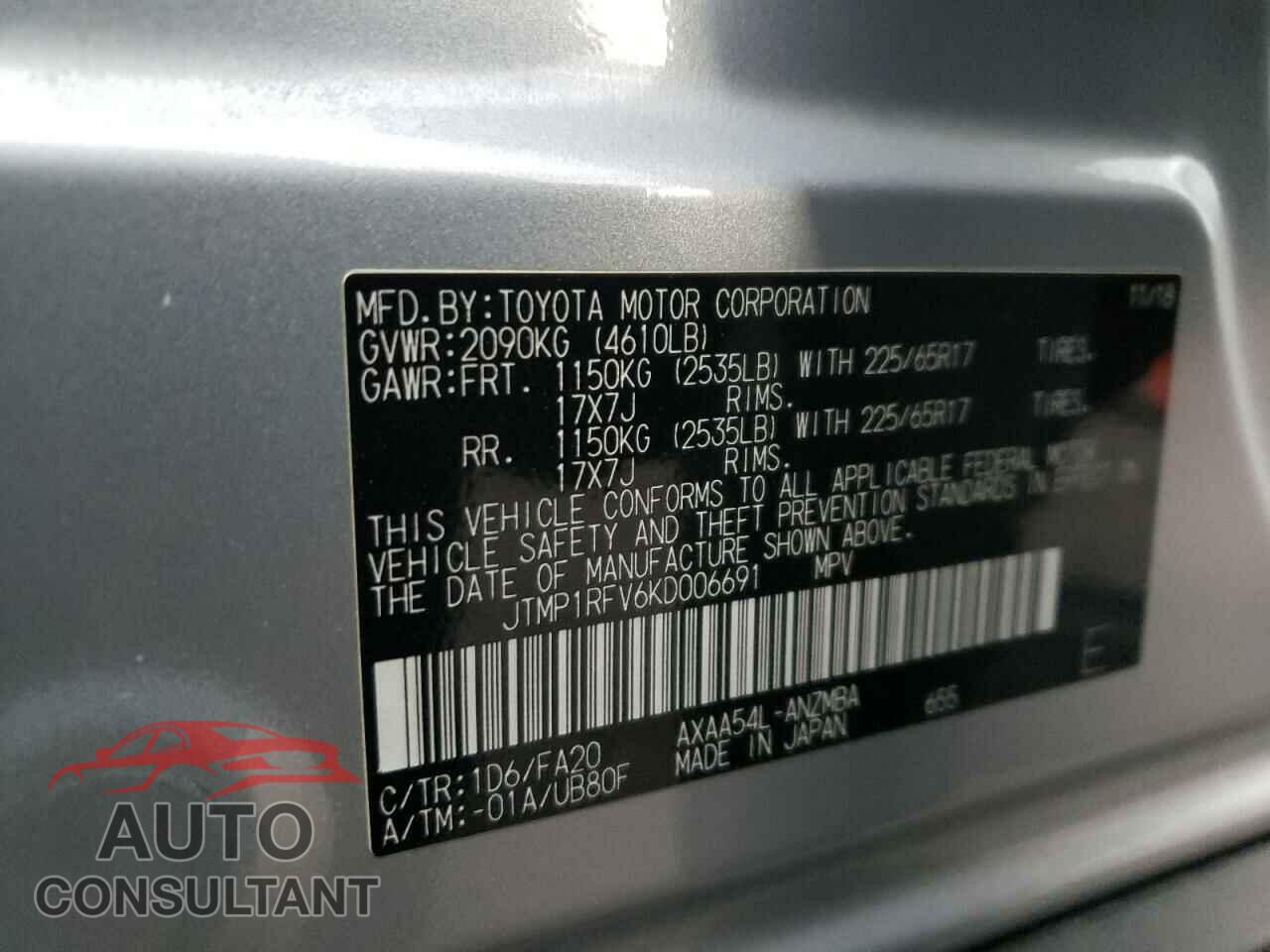 TOYOTA RAV4 2019 - JTMP1RFV6KD006691