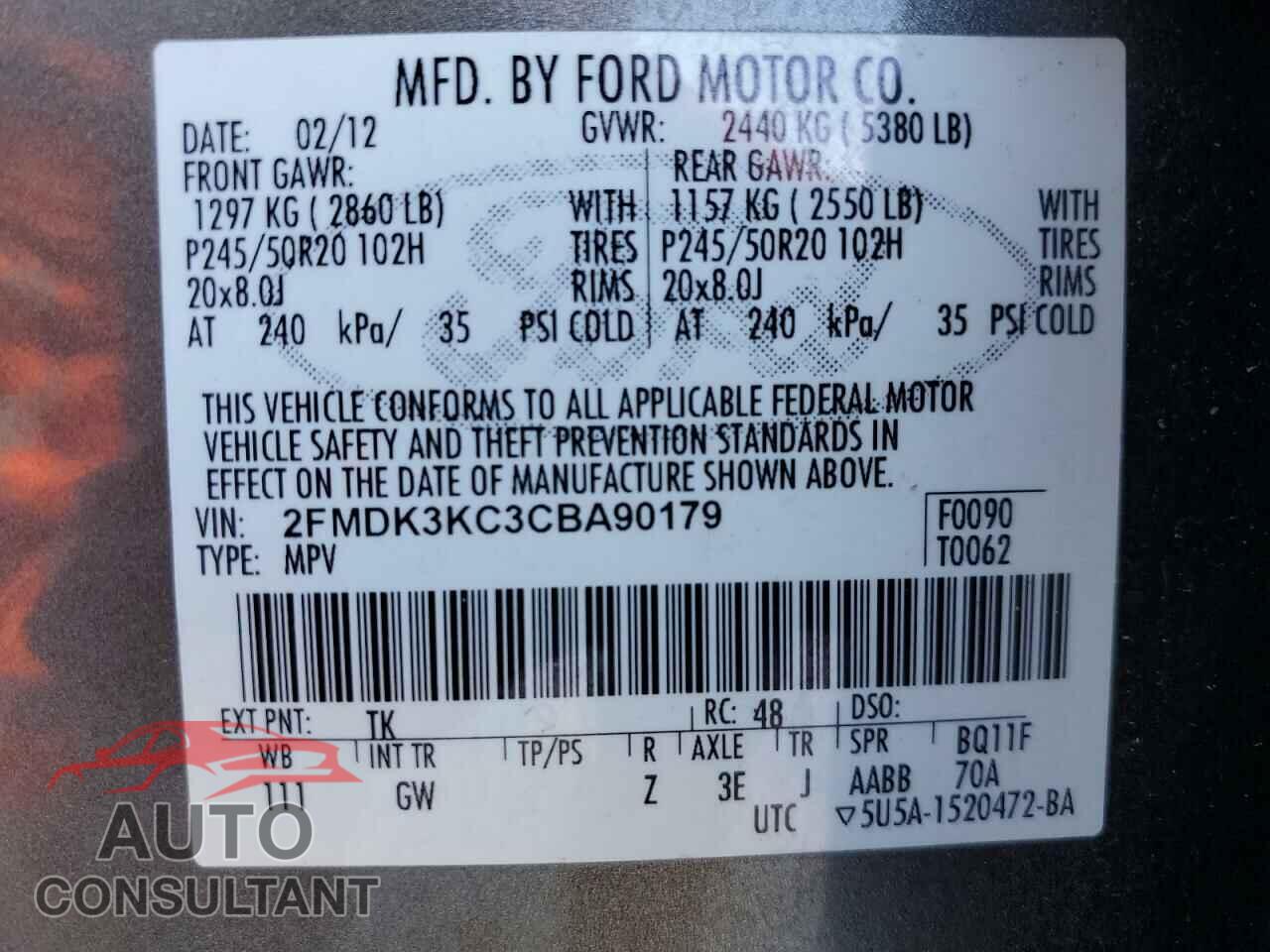 FORD EDGE 2012 - 2FMDK3KC3CBA90179