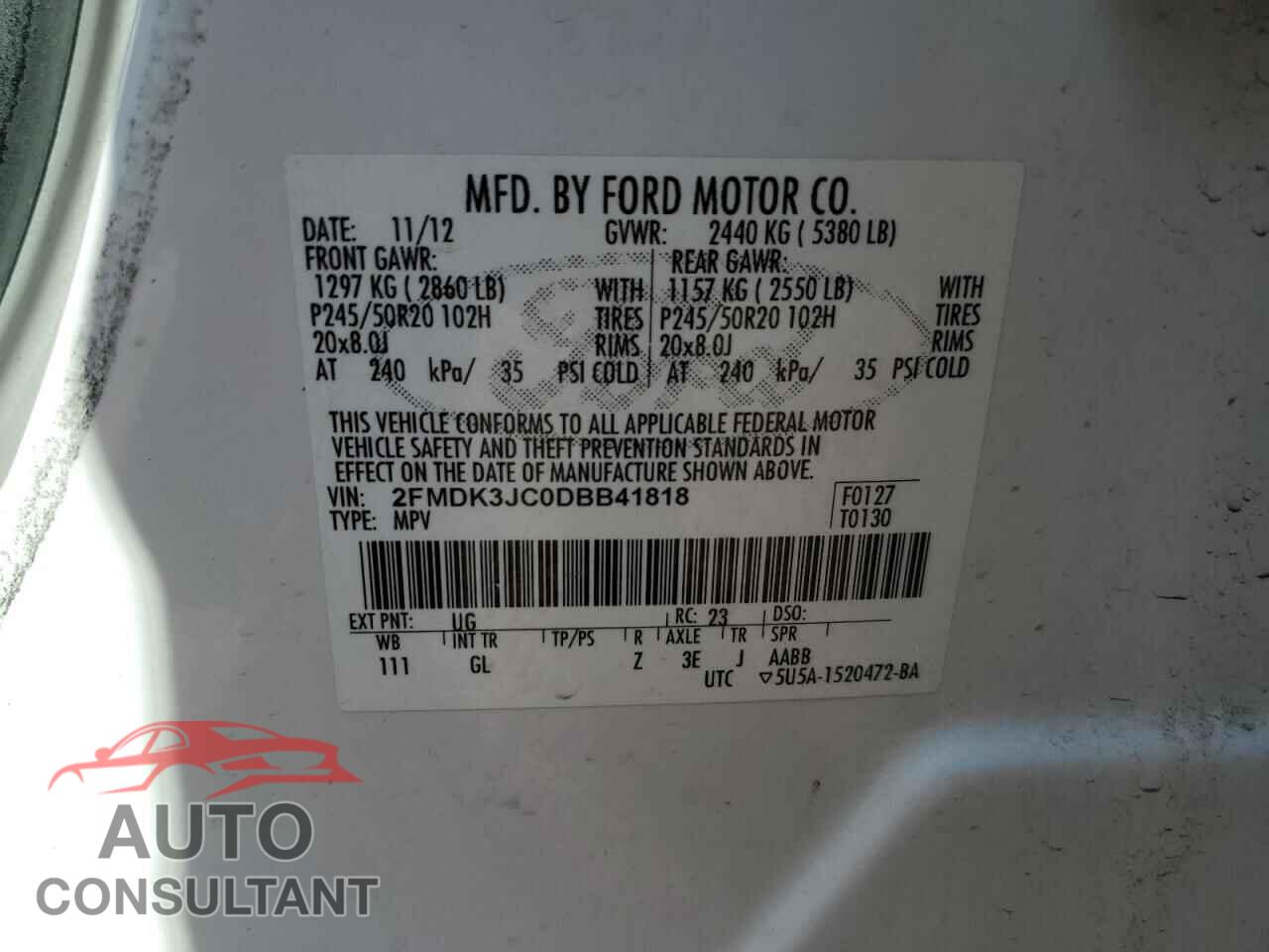 FORD EDGE 2013 - 2FMDK3JC0DBB41818