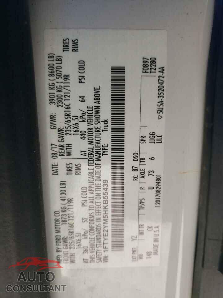 FORD TRANSIT 2017 - 1FTYE2YM5HKB55439