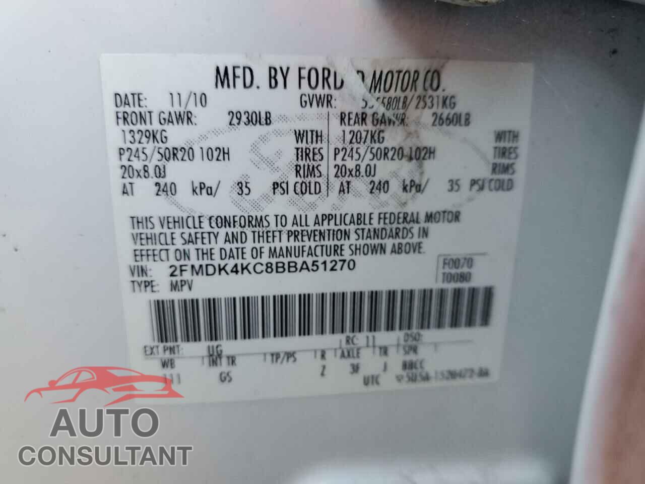 FORD EDGE 2011 - 2FMDK4KC8BBA51270