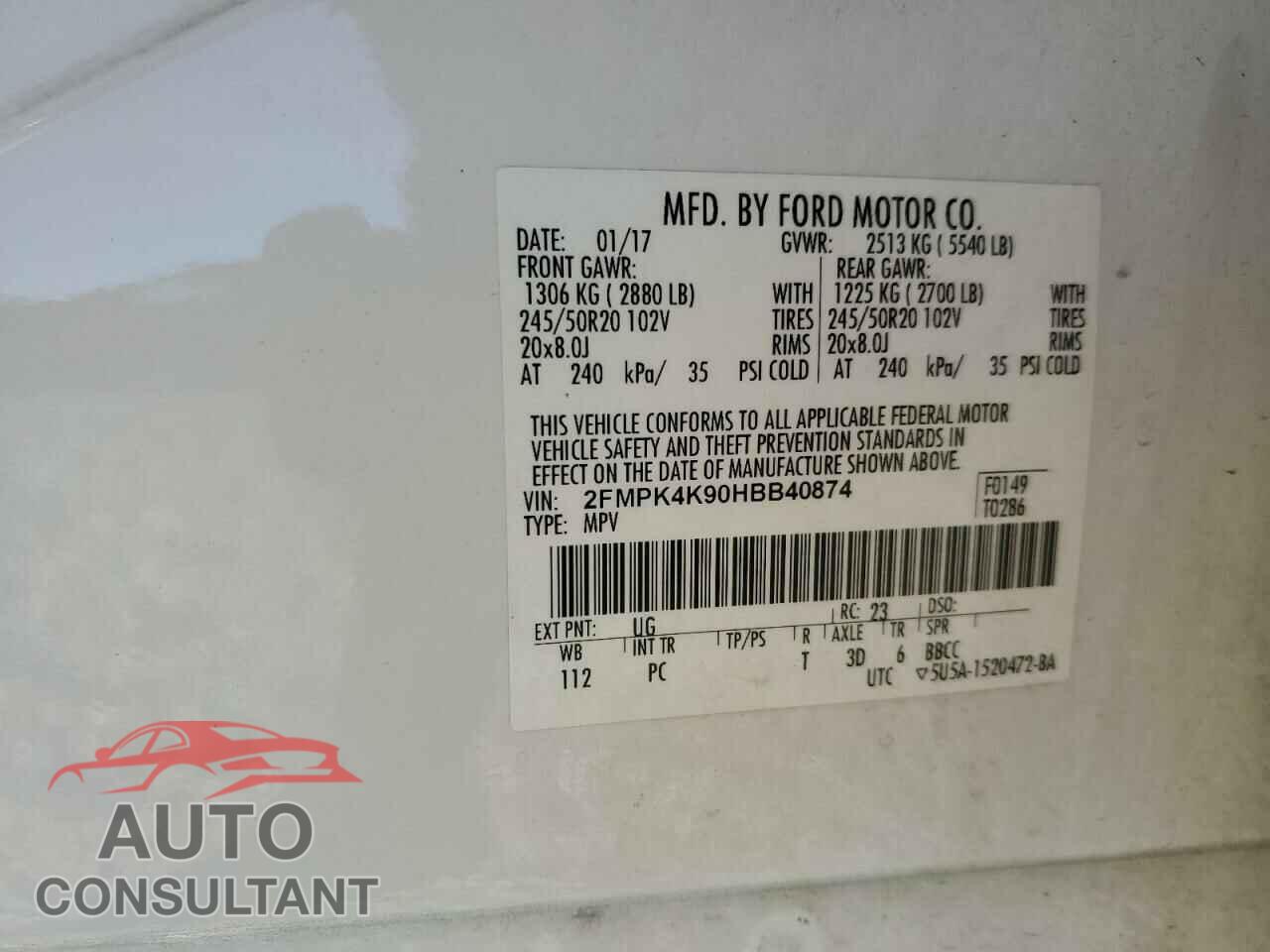 FORD EDGE 2017 - 2FMPK4K90HBB40874