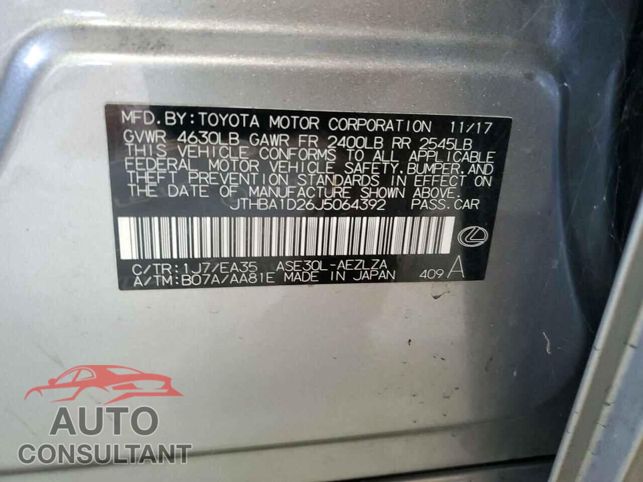 LEXUS IS 2018 - JTHBA1D26J5064392