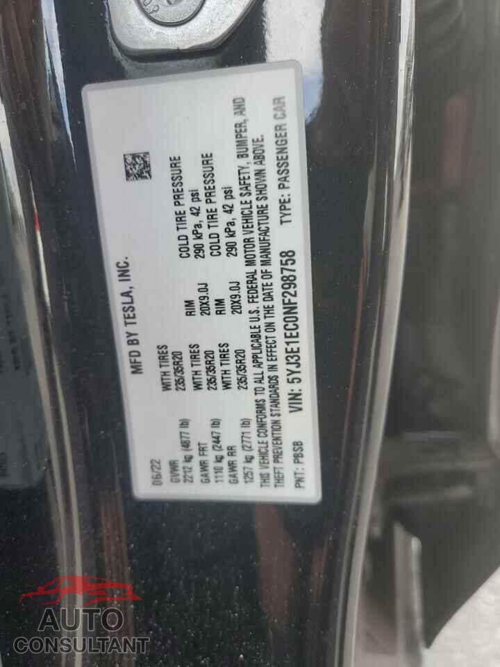 TESLA MODEL 3 2022 - 5YJ3E1EC0NF298758