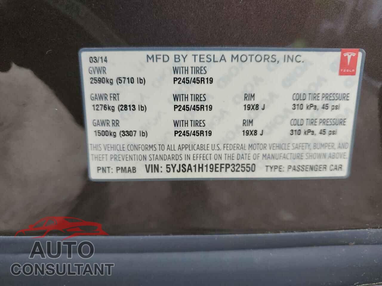TESLA MODEL S 2014 - 5YJSA1H19EFP32550