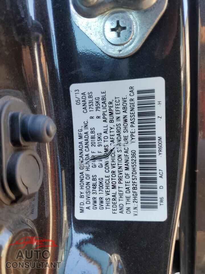 HONDA CIVIC 2013 - 2HGFB2F57DH552360