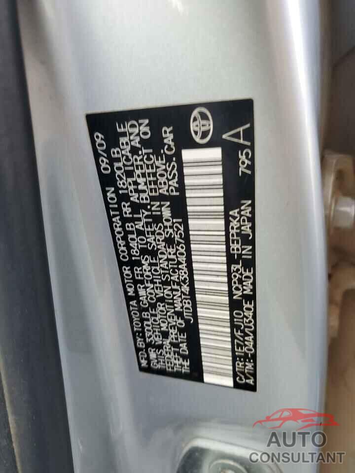 TOYOTA YARIS 2010 - JTDBT4K38A4067521