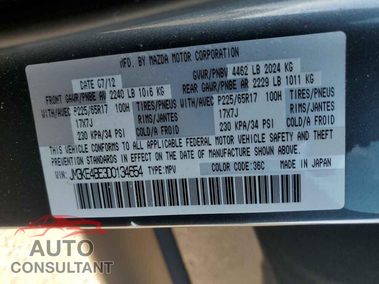 MAZDA CX-5 2013 - JM3KE4BE3D0134654