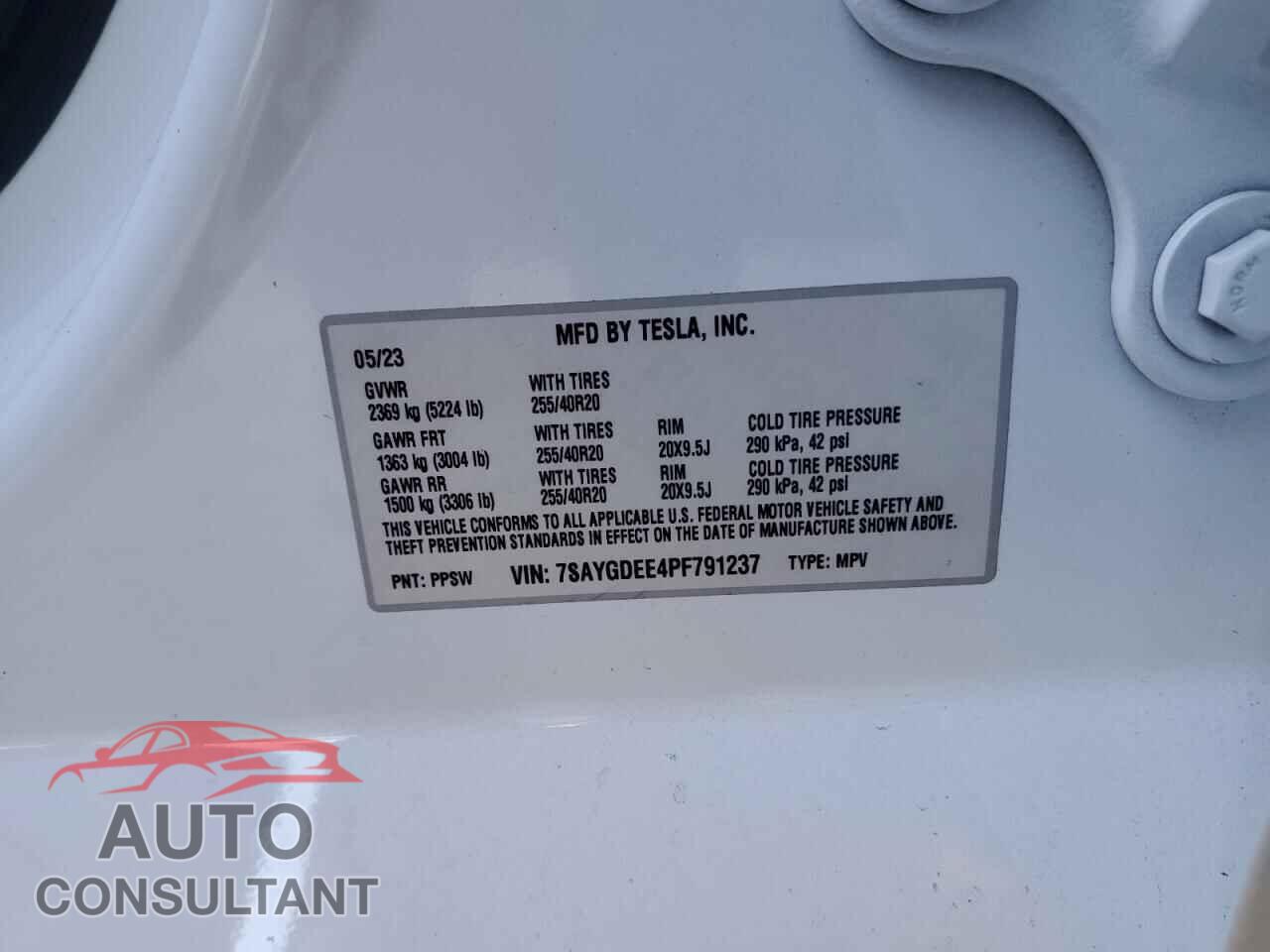 TESLA MODEL Y 2023 - 7SAYGDEE4PF791237