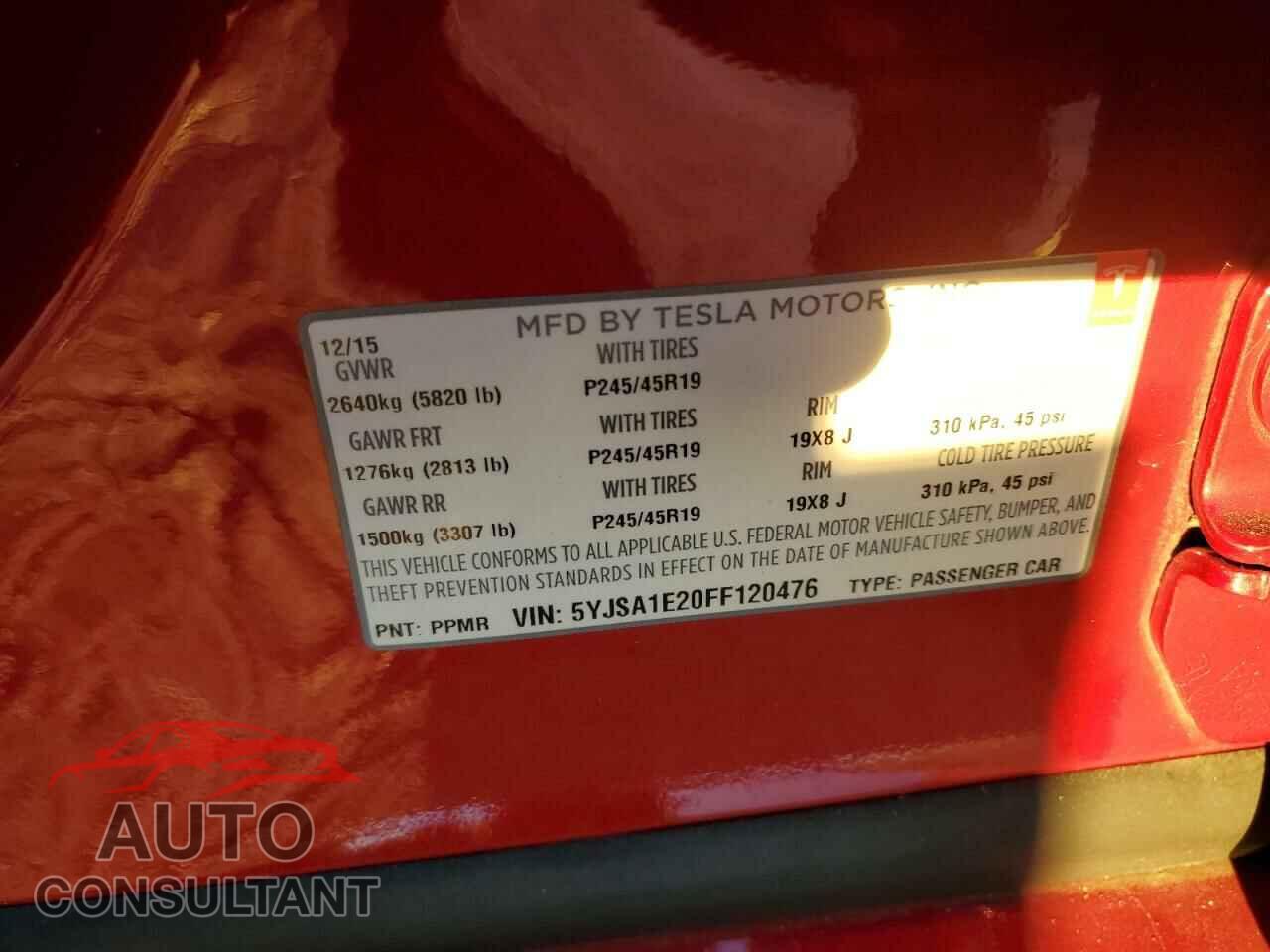 TESLA MODEL S 2015 - 5YJSA1E20FF120476