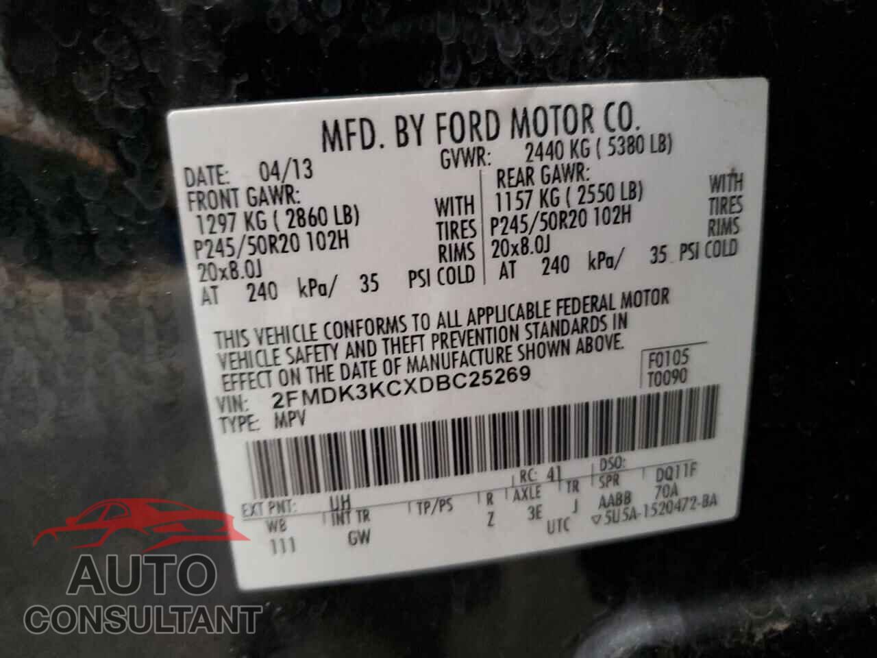 FORD EDGE 2013 - 2FMDK3KCXDBC25269