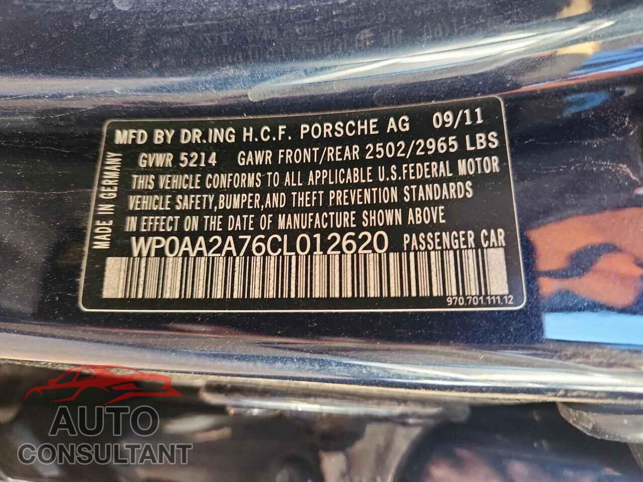 PORSCHE PANAMERA 2012 - WP0AA2A76CL012620