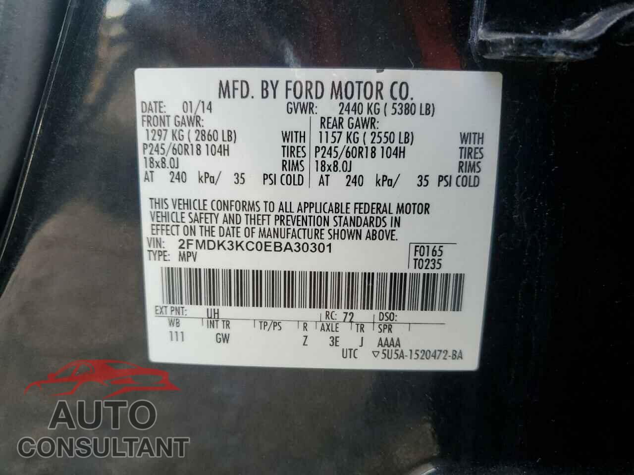 FORD EDGE 2014 - 2FMDK3KC0EBA30301