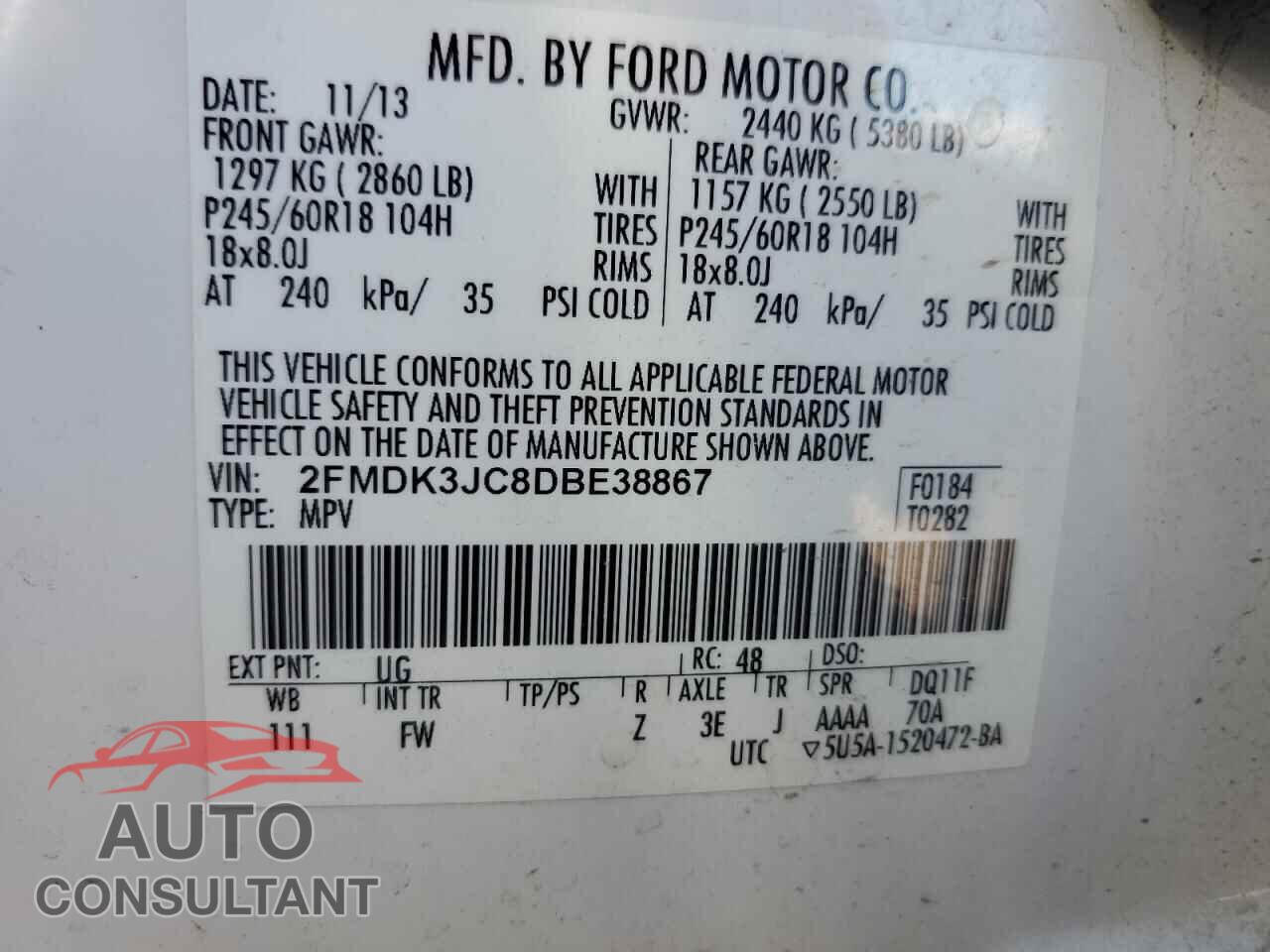 FORD EDGE 2013 - 2FMDK3JC8DBE38867