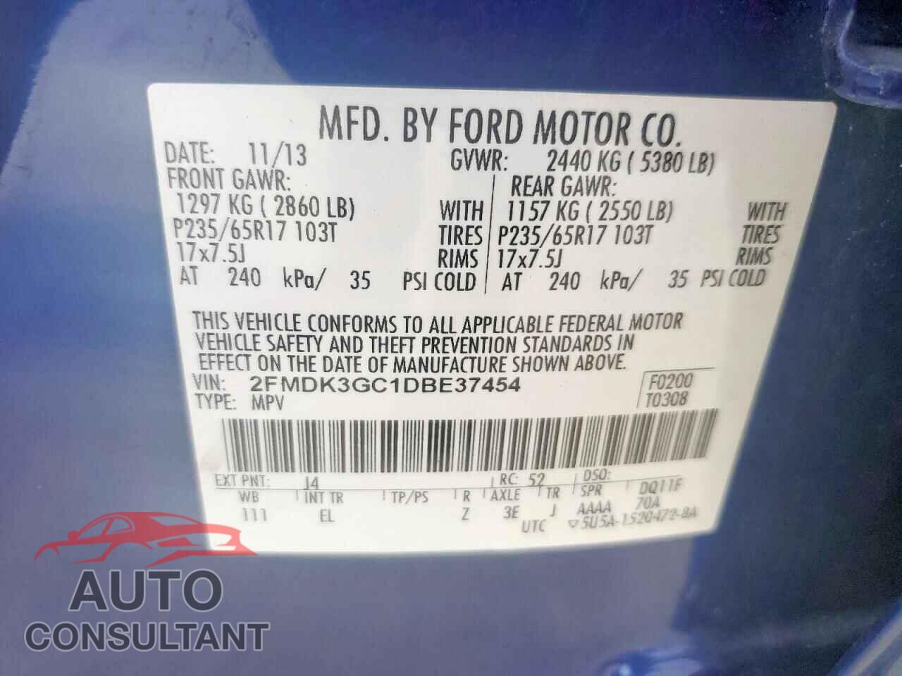 FORD EDGE 2013 - 2FMDK3GC1DBE37454