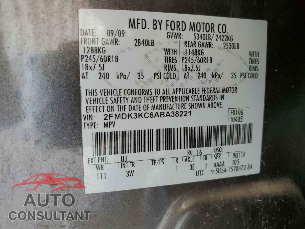 FORD EDGE 2010 - 2FMDK3KC6ABA38221