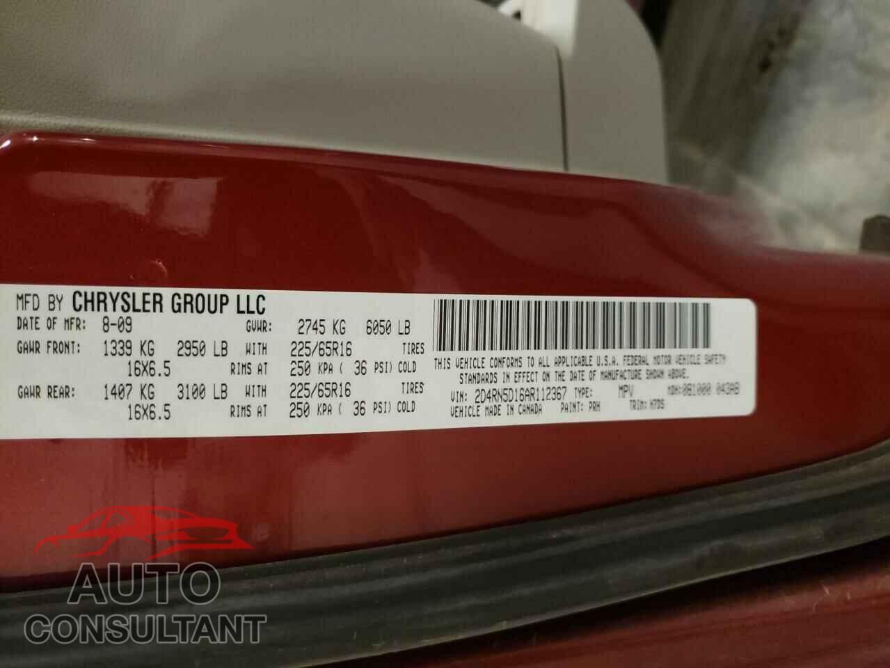 DODGE CARAVAN 2010 - 2D4RN5D16AR112367