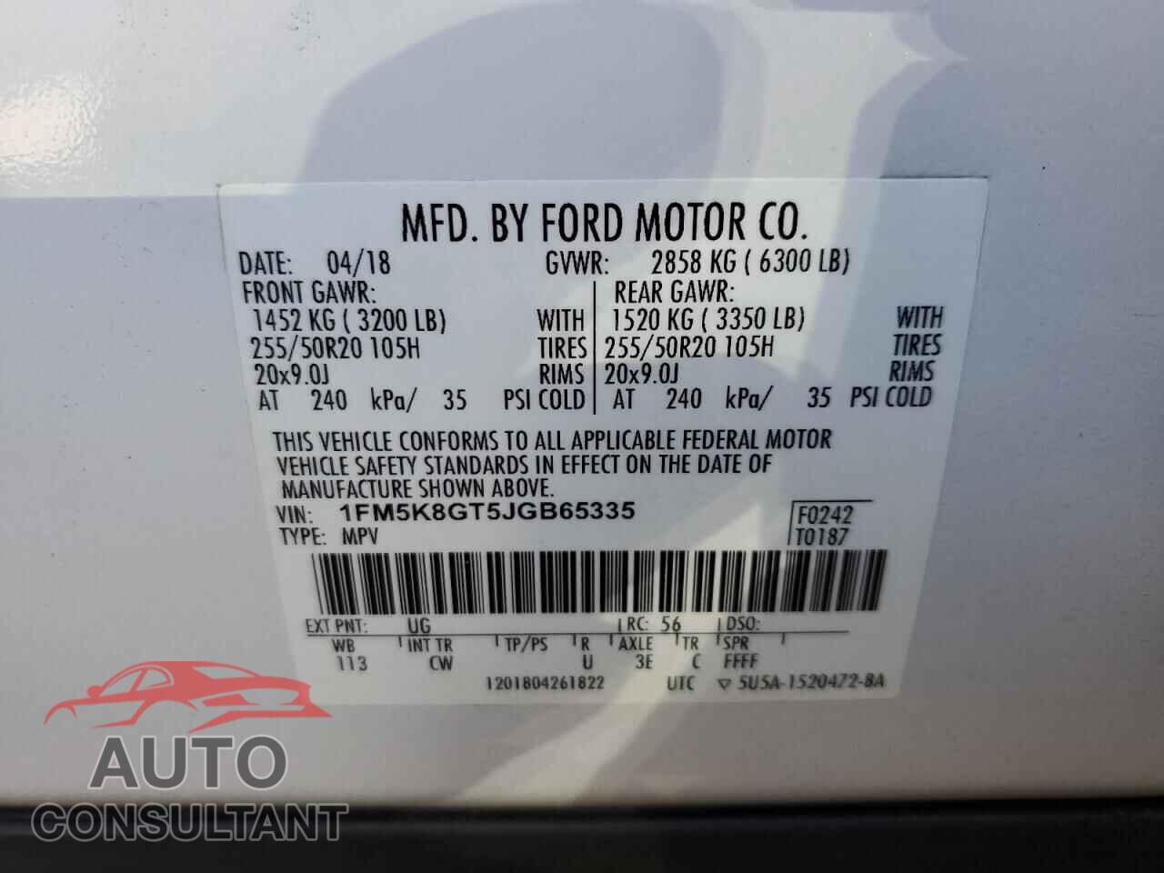 FORD EXPLORER 2018 - 1FM5K8GT5JGB65335