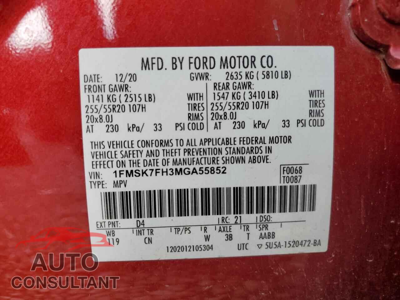 FORD EXPLORER 2021 - 1FMSK7FH3MGA55852