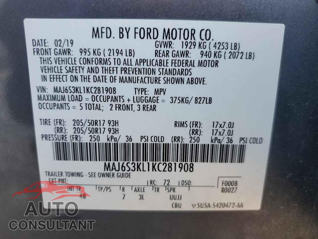 FORD ECOSPORT 2019 - MAJ6S3KL1KC281908