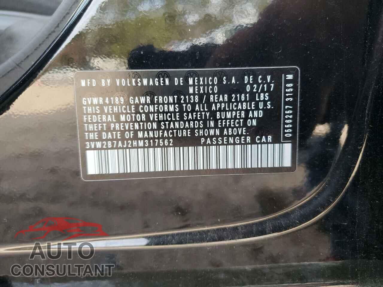 VOLKSWAGEN JETTA 2017 - 3VW2B7AJ2HM317562