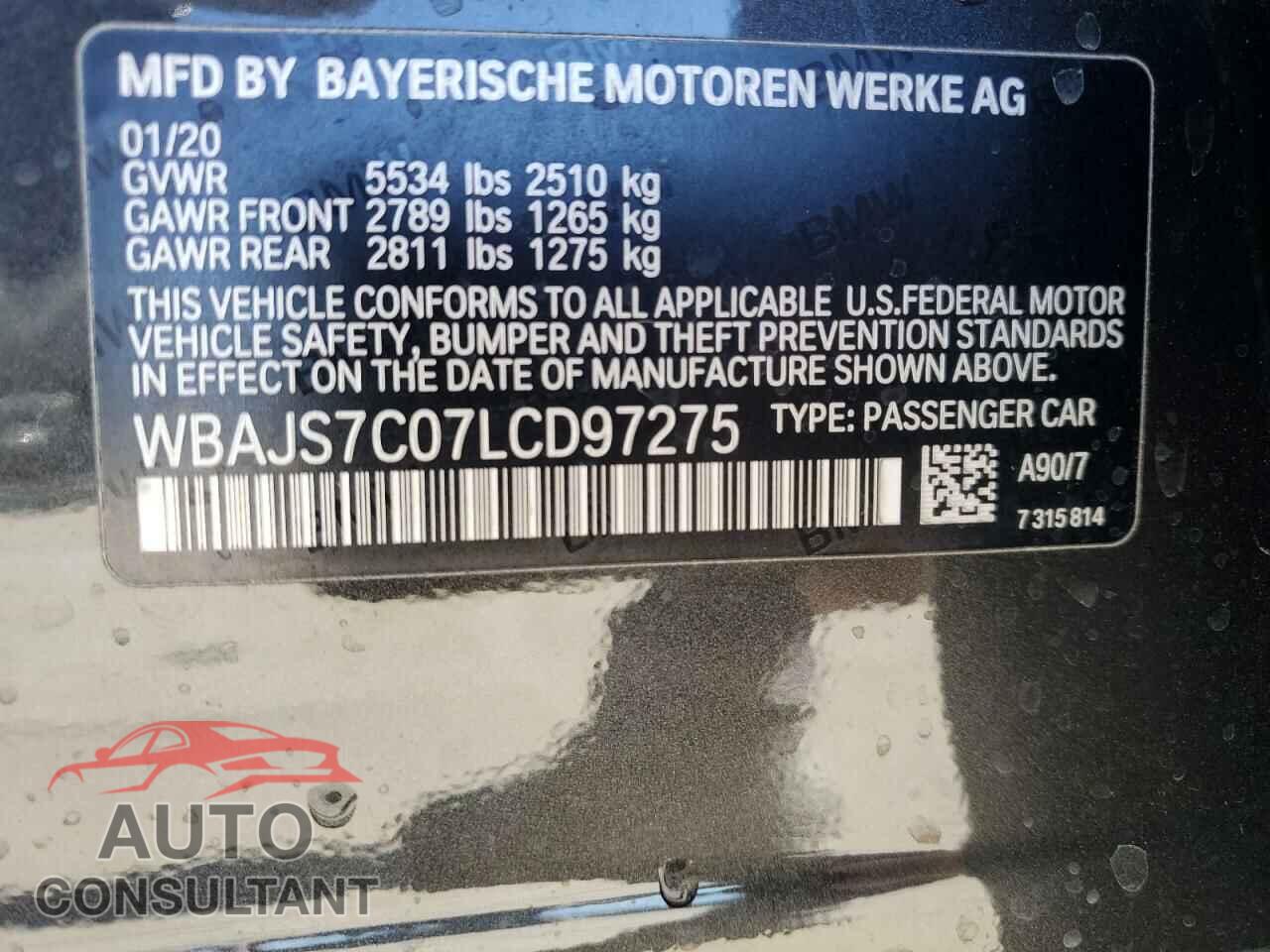 BMW M5 2020 - WBAJS7C07LCD97275