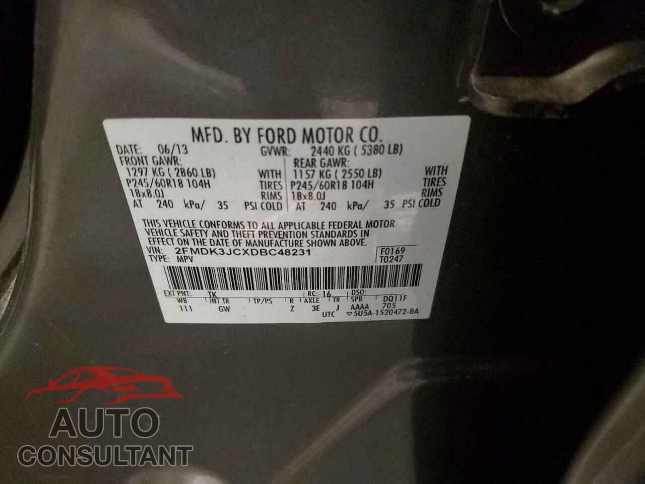 FORD EDGE 2013 - 2FMDK3JCXDBC48231