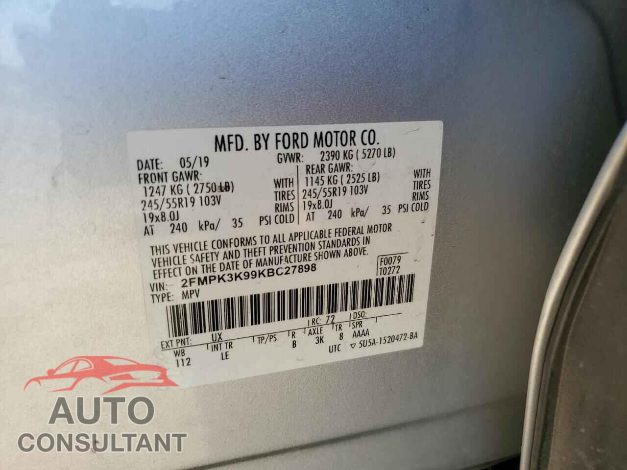 FORD EDGE 2019 - 2FMPK3K99KBC27898