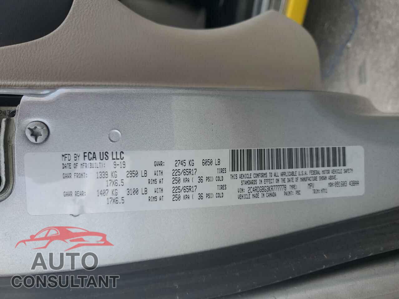 DODGE CARAVAN 2019 - 2C4RDGBG3KR777778