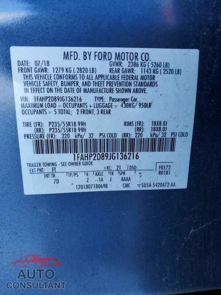 FORD TAURUS 2018 - 1FAHP2D89JG136216