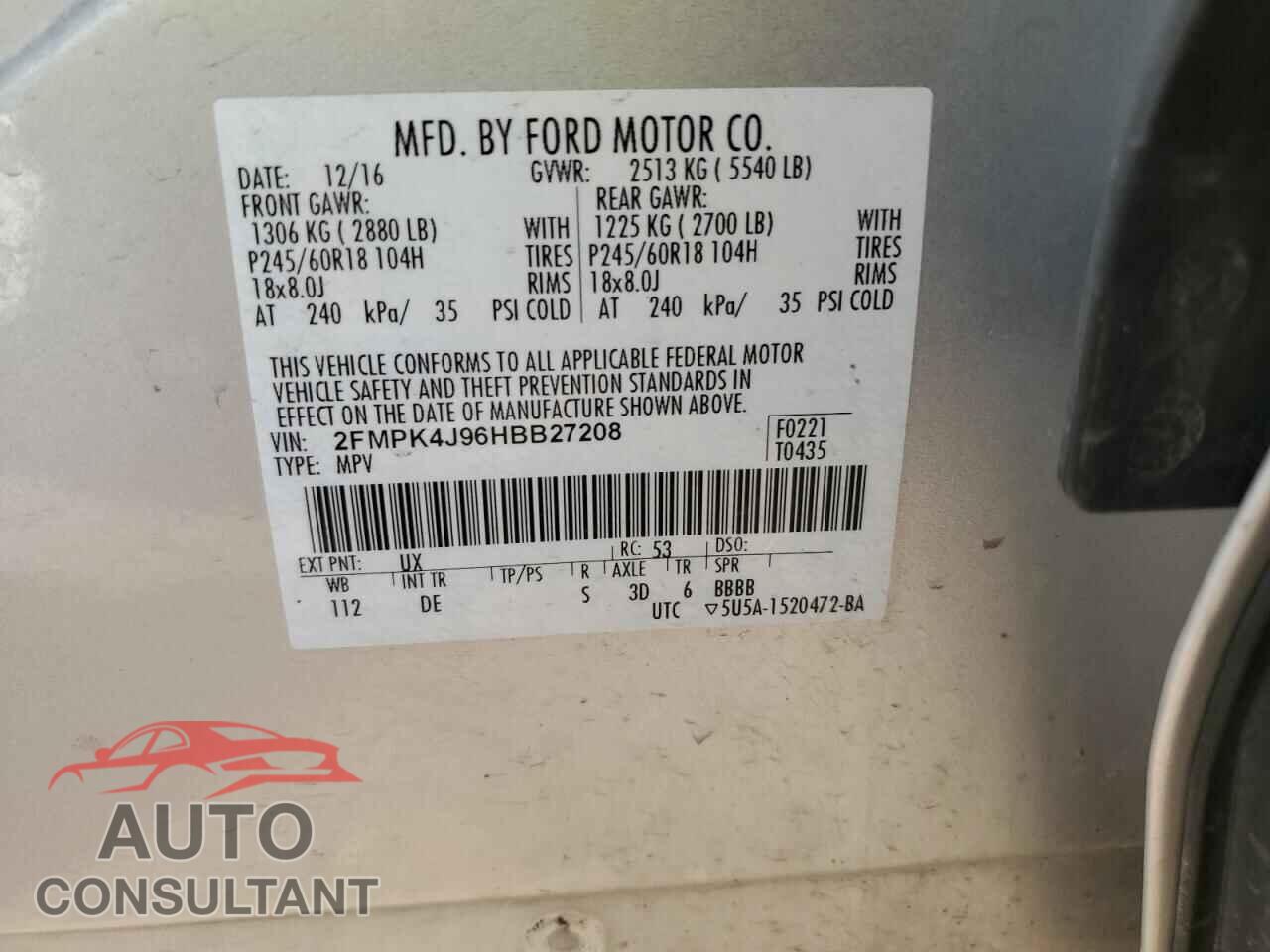 FORD EDGE 2017 - 2FMPK4J96HBB27208