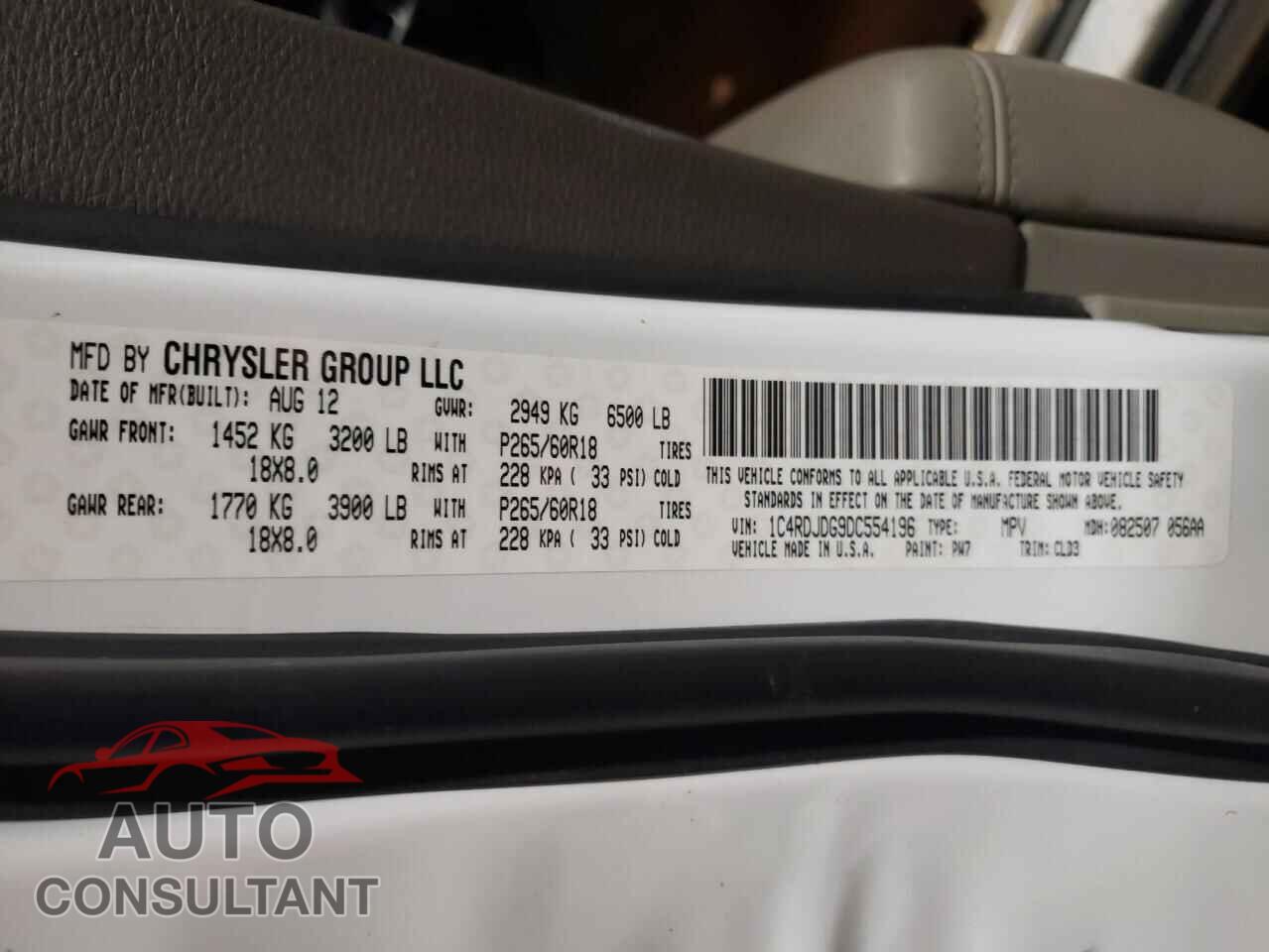 DODGE DURANGO 2013 - 1C4RDJDG9DC554196