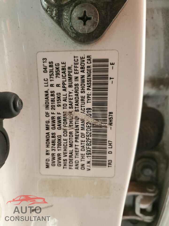 HONDA CIVIC 2013 - 19XFB2F52DE240019