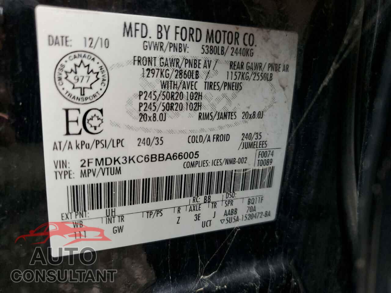 FORD EDGE 2011 - 2FMDK3KC6BBA66005