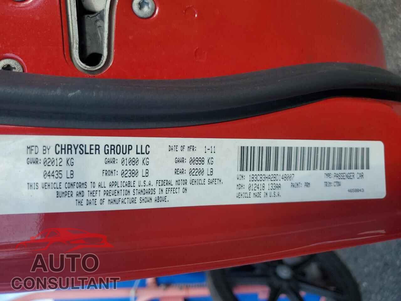 DODGE CALIBER 2011 - 1B3CB3HA2BD148007