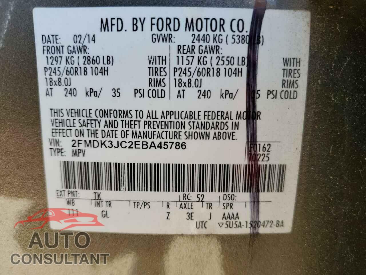 FORD EDGE 2014 - 2FMDK3JC2EBA45786
