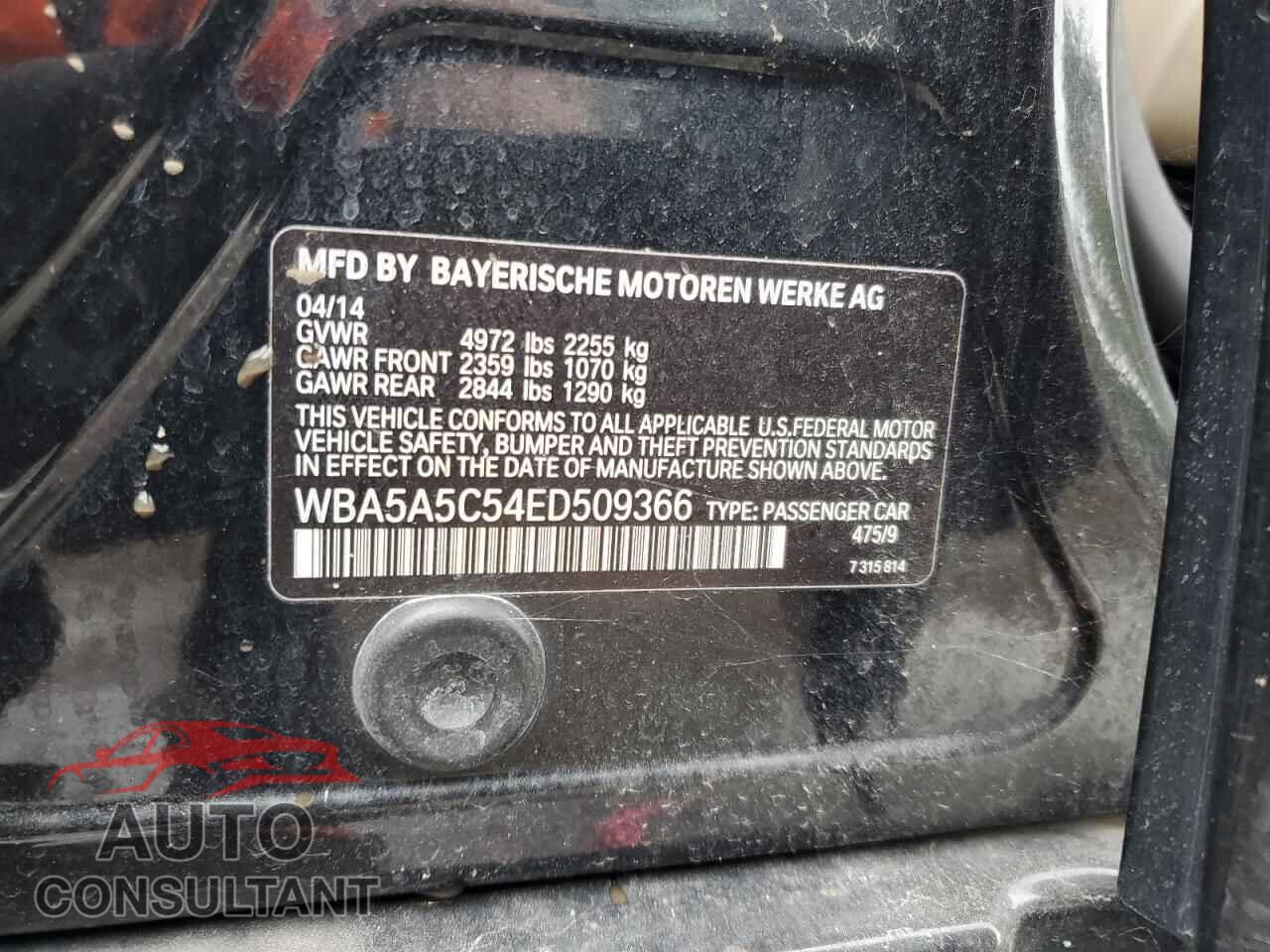 BMW 5 SERIES 2014 - WBA5A5C54ED509366