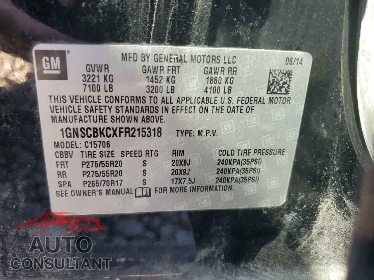 CHEVROLET TAHOE 2015 - 1GNSCBKCXFR215318