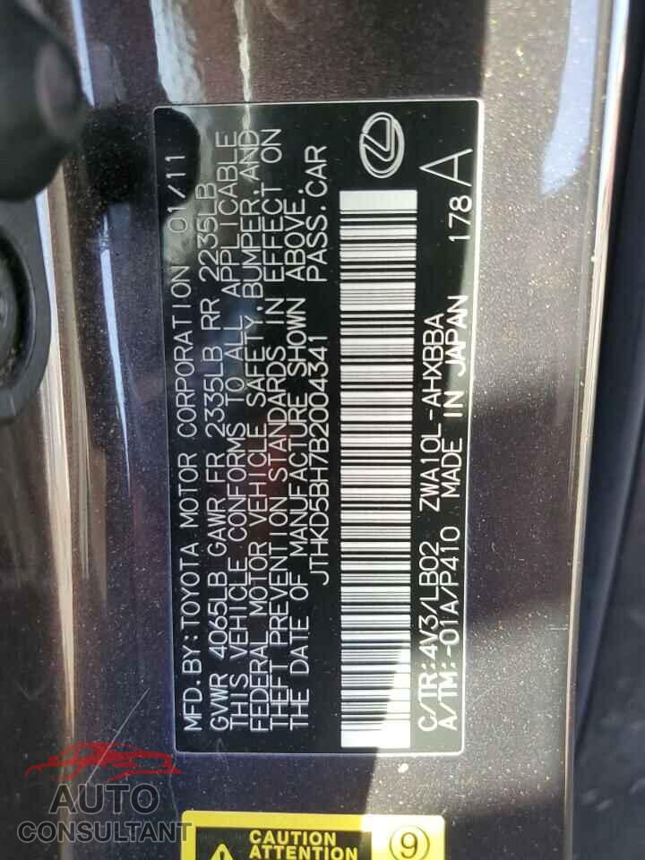 LEXUS CT 200 2011 - JTHKD5BH7B2004341