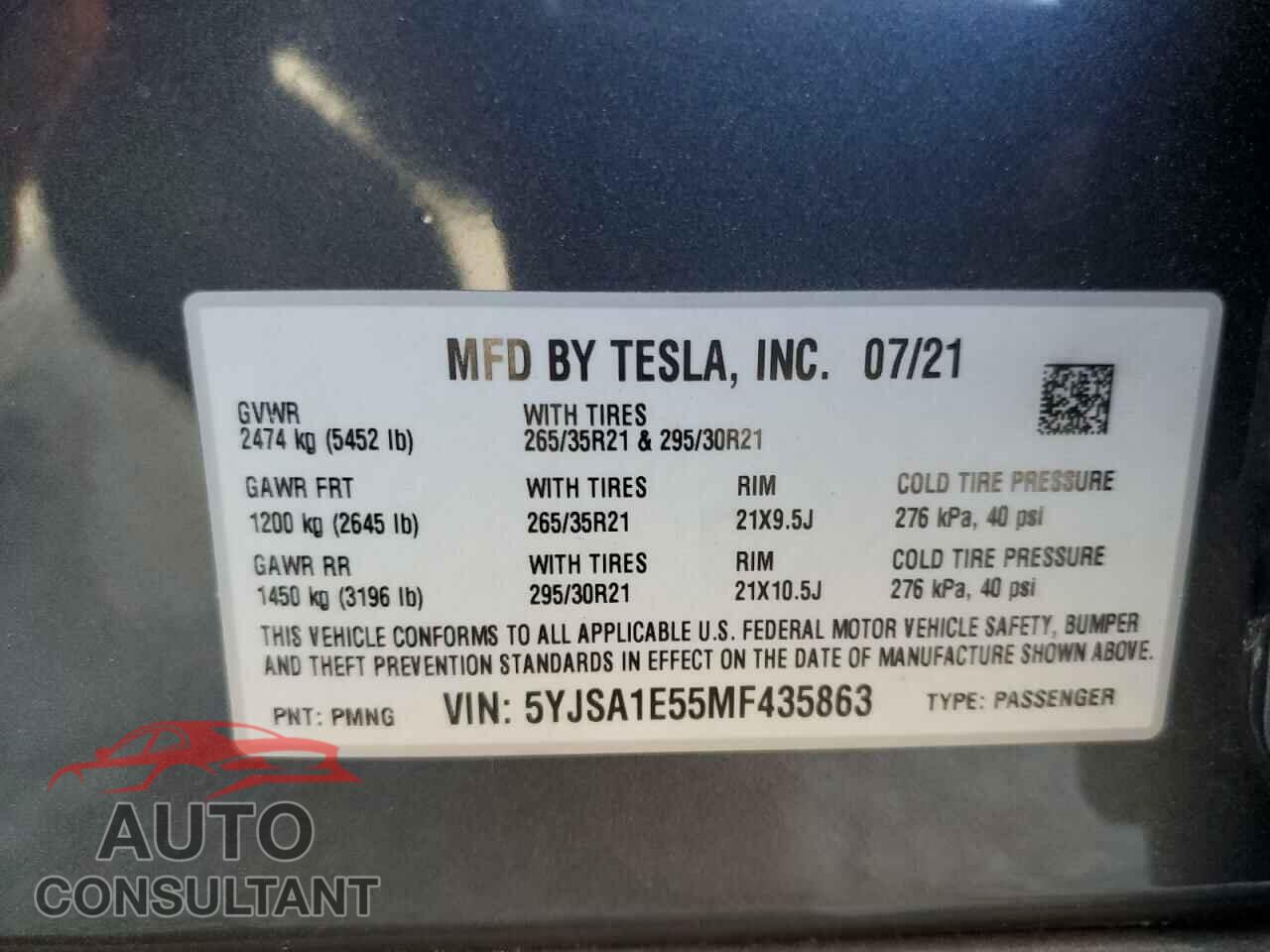 TESLA MODEL S 2021 - 5YJSA1E55MF435863