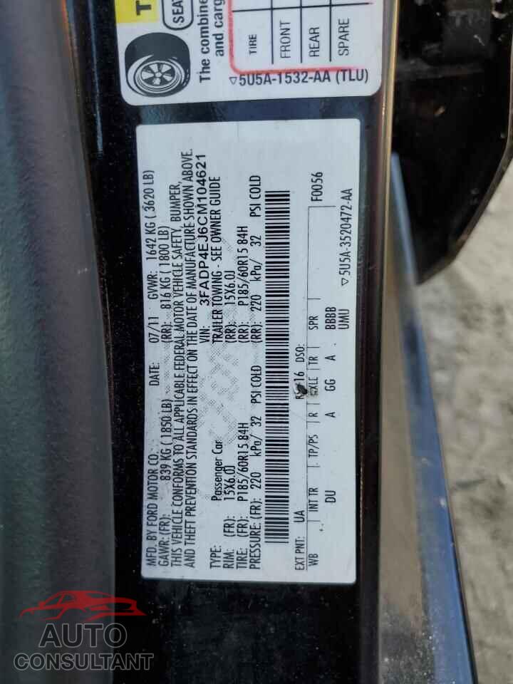 FORD FIESTA 2012 - 3FADP4EJ6CM104621