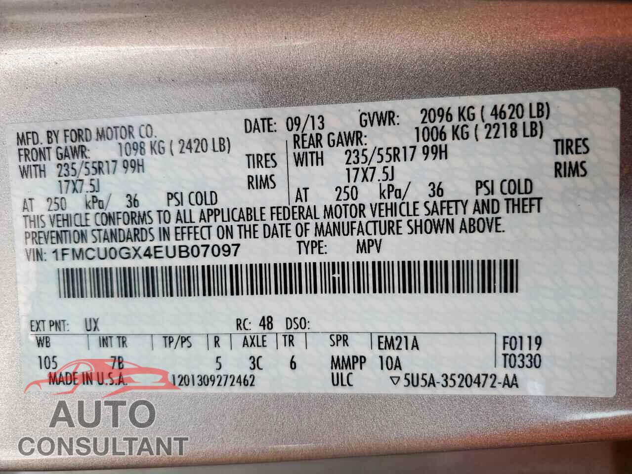 FORD ESCAPE 2014 - 1FMCU0GX4EUB07097