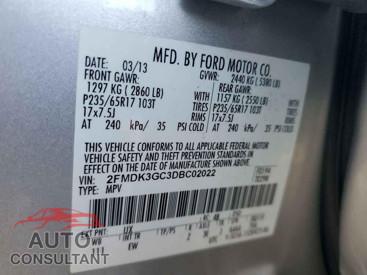 FORD EDGE 2013 - 2FMDK3GC3DBC02022