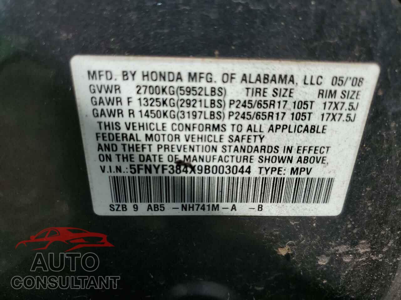 HONDA PILOT 2009 - 5FNYF384X9B003044